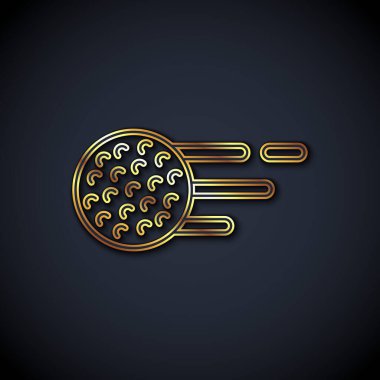 Altın çizgili golf topu simgesi siyah arkaplanda izole edildi. Vektör.