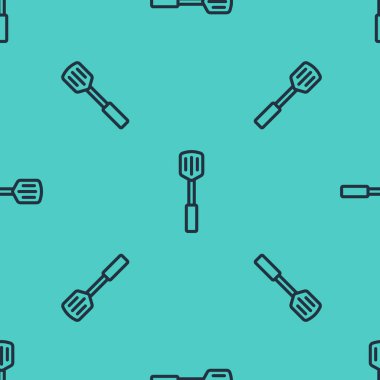 Siyah çizgi barbekü spatula simgesi yeşil arkaplanda izole edilmiş kusursuz desen. Mutfak spatula ikonu. Barbekü spatula işareti. Barbekü ve ızgara aleti. Vektör.