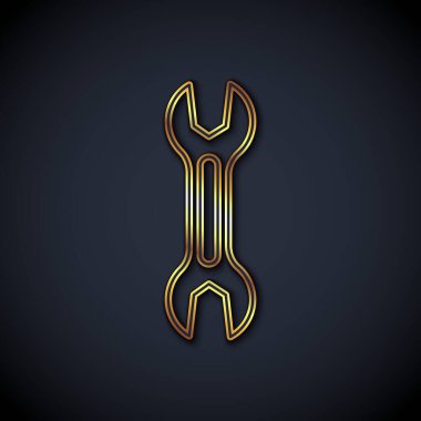 Altın çizgili İngiliz anahtarı simgesi siyah arkaplanda izole edildi. Vektör.