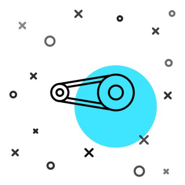 Siyah çizgili bisiklet zinciri beyaz arka planda izole edilmiş çark ikonu. Bisiklet zinciri sıçrama iletimi. Rastgele dinamik şekiller. Vektör.