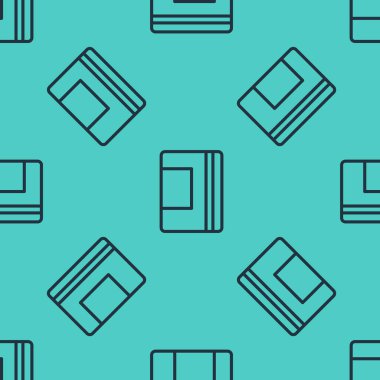 Siyah çizgi Not Defteri simgesi yeşil arkaplandaki kusursuz deseni izole etti. Spiral not defteri simgesi. Okul defteri. Yazı tahtası. Okul günlüğü. Vektör.