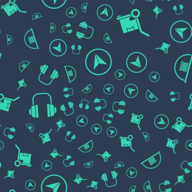 Şehir haritası navigasyonu, el arabası, kutular, kulaklıklar ve hangarın bilgilerini kusursuz bir şekilde ayarla. Vektör.