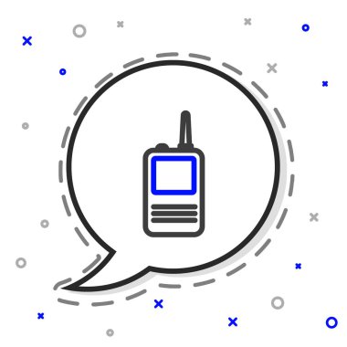 Beyaz arkaplanda hat telsizi simgesi izole edildi. Taşınabilir radyo vericisi simgesi. Radyo alıcı-vericisi işareti. Renkli taslak konsepti. Vektör İllüstrasyonu.