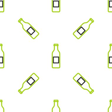 Çizgili bira şişesi ikonu beyaz arka planda izole edilmiş pürüzsüz desen. Vektör İllüstrasyonu.