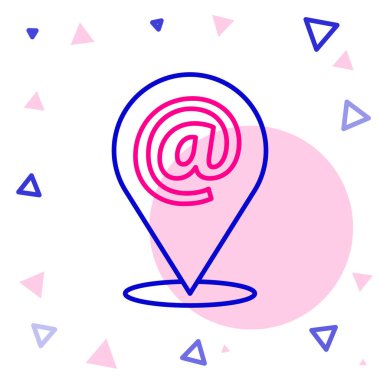 Beyaz arkaplanda satır konumu, e- posta ve e- posta simgesi izole edildi. Zarf sembolü e-postası. E- posta kodu. Renkli taslak konsepti. Vektör İllüstrasyonu.