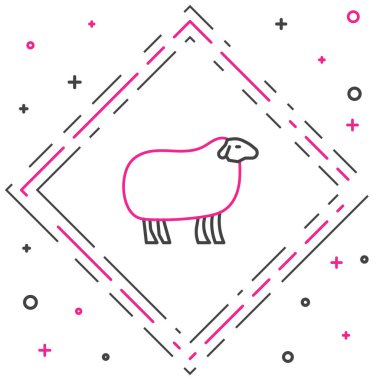 Beyaz arkaplanda çizgi koyunu simgesi izole edildi. Hayvan sembolü. Renkli taslak konsepti. Vektör.