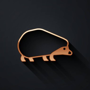 Siyah arka planda izole edilmiş altın kirpi simgesi. Hayvan sembolü. Uzun gölge tarzı. Vektör.
