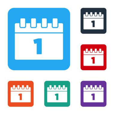 İlk Eylül simgesine sahip beyaz takvim beyaz arkaplanda izole edildi. 1 Eylül. Tarih ve saat, gün ve ay. Tatil günü. Renkli kare düğmelerle simgeleri ayarla. Vektör.