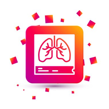 Beyaz akciğerler x-ray tanı ikonu beyaz arka planda izole edildi. Ciğerlerin ekran görüntüsü. Kare renk düğmesi. Vektör.