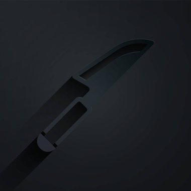 Kağıt kesiği simgesi siyah arkaplanda izole edilmiş. Çatal bıçak sembolü. Kağıt sanatı tarzı. Vektör.