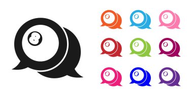 Siyah bilardo bilardo topu. Beyaz arka planda 8 numaralı ikon izole edilmiş. Simgeleri renklendirin. Vektör.