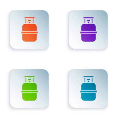 Yeşil ve siyah propan gaz tankı ikonu bej arka planda kusursuz desen izole etti. Yanabilir benzin deposu ikonu. Vektör.