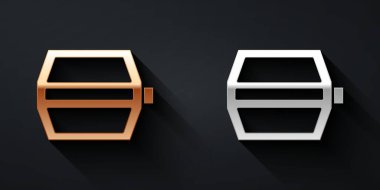 Siyah arka planda izole edilmiş altın ve gümüş bisiklet pedalı ikonu. Uzun gölge tarzı. Vektör.