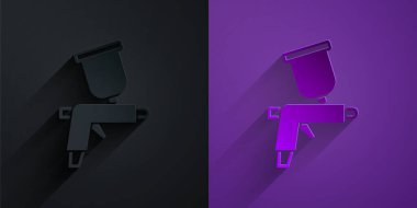 Kağıt kesiği sprey tabanca ikonu mor arka planda siyah üzerine izole edilmiş. Kağıt sanatı tarzı. Vektör.