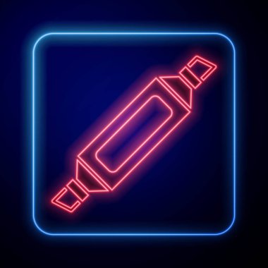 Parlayan neon ışıklı kalem simgesi siyah arkaplanda izole edildi. Vektör.
