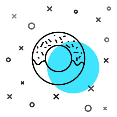 Siyah çizgili donut beyaz arka planda izole edilmiş tatlı jöleli ikon. Rastgele dinamik şekiller. Vektör İllüstrasyonu.