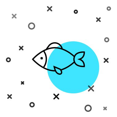 Siyah çizgi Balık simgesi beyaz arkaplanda izole edildi. Rastgele dinamik şekiller. Vektör.