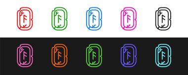 Satır Sihirli runik simgeleri siyah ve beyaz arkaplanda izole edildi. Vektör.