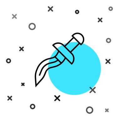 Beyaz arka planda siyah çizgi hançer simgesi izole edildi. Bıçak ikonu. Keskin bıçaklı kılıç. Rastgele dinamik şekiller. Vektör.