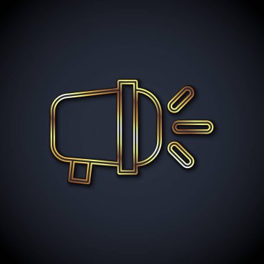 Altın çizgili bisiklet başlıklı lamba ikonu siyah arka planda izole edilmiş. Bisikletli yol sporu gece lambası. Vektör.