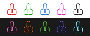 Siyah ve beyaz arkaplanda izole edilmiş bisiklet koltuğu simgesini ayarla. Bisiklet eyeri. Vektör.