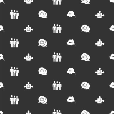 Konuşma baloncuğu sohbetini, Proje ekibi tabanını, Kullanıcı grubunu ve El 'i kusursuz bir şekilde ayarla. Vektör.