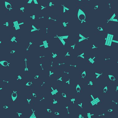 Kızılderili çadırı ya da çadır, kovboy bandanası, çapraz oklar ve trafik levhasını pürüzsüz desenlere ayarlayın. Vektör.