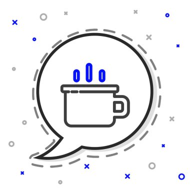 Çizgi kahve fincanı simgesi beyaz arkaplanda izole edilmiş. Çay fincanı. Sıcak içecek kahvesi. Renkli taslak konsepti. Vektör.