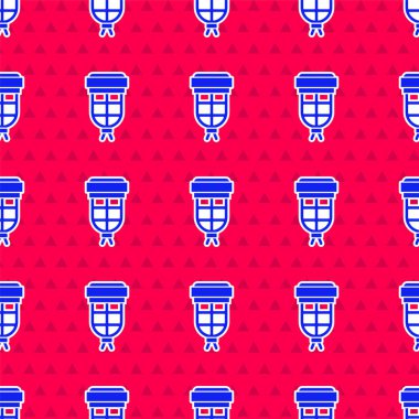 Mavi bilardo cep simgesi kırmızı arka planda izole edilmiş. Bilardo deliği. Vektör.