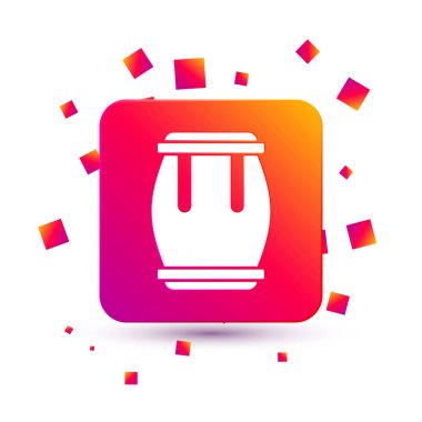 Beyaz Davul simgesi beyaz arkaplanda izole edildi. Müzik işareti. Müzik aleti sembolü. Kare renk düğmesi. Vektör.