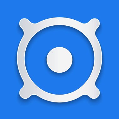 Kağıt kesiği Stereo hoparlör simgesi mavi arkaplanda izole edildi. Ses sistemi hoparlörleri. Müzik ikonu. Müzikal sütun hoparlörü. Kağıt sanatı tarzı. Vektör.