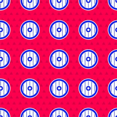 Yunan süs ikonuna sahip mavi Yunan kalkanı kırmızı arka planda izole edilmiş pürüzsüz desen. Vektör.