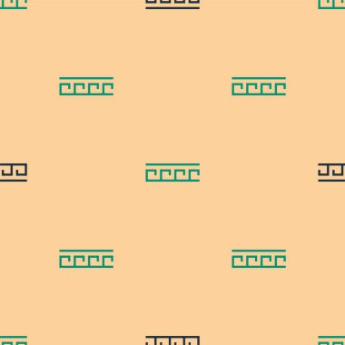 Yeşil ve siyah Antik Yunan desenli ikon bej arka planda izole edilmiş pürüzsüz desen. Vektör.