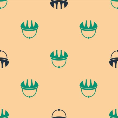 Yeşil ve siyah bisiklet başlığı simgesi bej arka planda izole edilmiş pürüzsüz desen. Olağanüstü bir spor. Spor malzemeleri. Vektör.