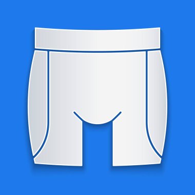 Kağıt kesiği bisiklet şortu simgesi mavi arkaplanda izole edildi. Kağıt sanatı tarzı. Vektör.