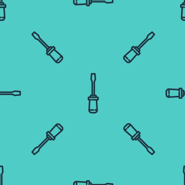 Siyah çizgi tornavida simgesi yeşil arkaplanda kusursuz desen izole etti. Servis aracı sembolü. Vektör İllüstrasyonu.