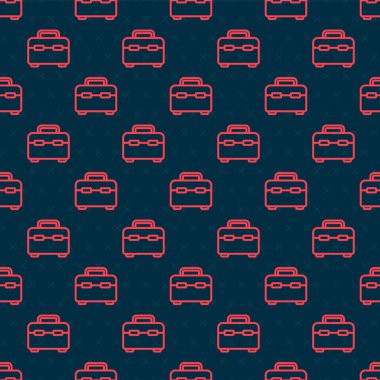 Kırmızı çizgi Araç Kutusu simgesi siyah arkaplandaki kusursuz deseni izole etti. Alet kutusu tabelası. Vektör İllüstrasyonu.