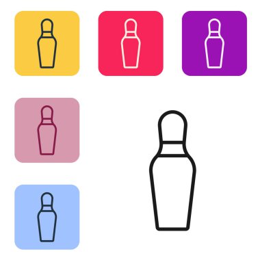 Siyah çizgi bovling lobut simgesi beyaz arkaplanda izole edildi. Renkli kare düğmelerle simgeleri ayarla. Vektör.