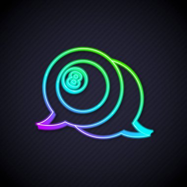 Parlak neon hattı bilardo topu. Siyah arka planda 8 numaralı ikon izole edilmiş. Vektör.