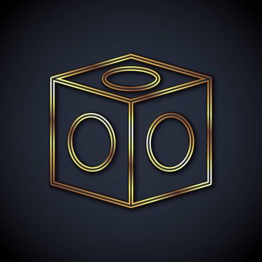 Altın çizgili tebeşir simgesi siyah arkaplanda izole edildi. Bilardo ıstakası için tebeşir bloğu. Vektör.