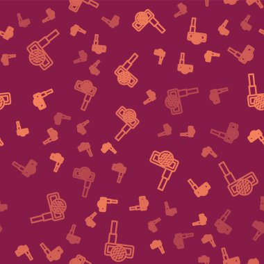 Kahverengi çizgili golf sopası, kırmızı arka planda izole edilmiş top ikonu var. Vektör.