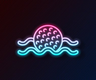 Siyah zemin üzerinde izole edilmiş su ikonunda parlayan neon çizgi golf topu. Vektör.