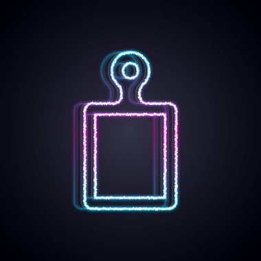 Parlayan neon hattı kesme tahtası simgesi siyah arkaplanda izole edildi. Kesme tahtası sembolü. Vektör.
