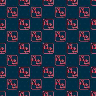 Kırmızı çizgi. Yaban domuzu patisi ayak izi ikonu. Siyah arkaplanda iz bırakmamış. Vektör.