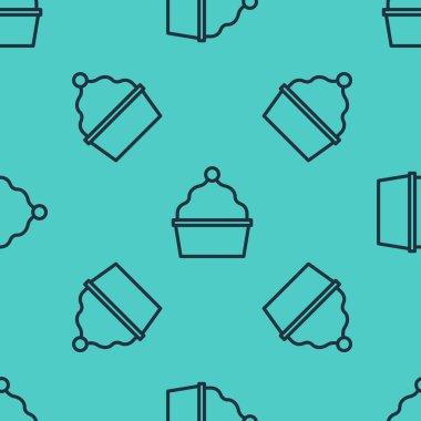 Siyah çizgi kek simgesi yeşil arkaplandaki kusursuz deseni izole etti. Doğum günün kutlu olsun. Vektör.