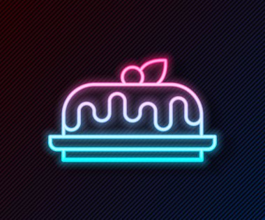 Parlayan neon hattı Kek simgesi siyah arkaplanda izole edildi. Doğum günün kutlu olsun. Vektör.