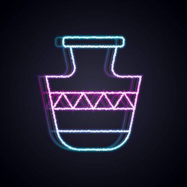 Parlayan neon hattı Eskiler 'in amfora simgesi siyah arkaplanda izole edildi. Vektör.