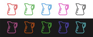 Siyah beyaz arka planda izole edilmiş zeytin yağı ikonu hattı. Zeytinyağı ikonlu sürahi. Vektör.