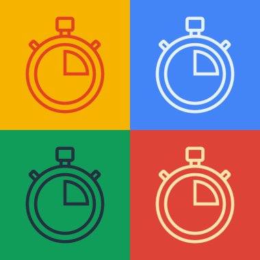 Pop Art Line Stopwatch simgesi renk arkaplanında izole edildi. Zaman göstergesi. Kronometre işareti. Vektör.