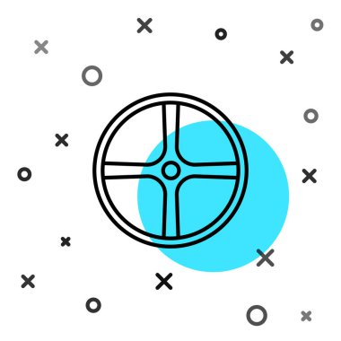 Siyah çizgi bisiklet tekeri simgesi beyaz arkaplanda izole edildi. Bisiklet yarışı. Olağanüstü bir spor. Spor malzemeleri. Rastgele dinamik şekiller. Vektör.